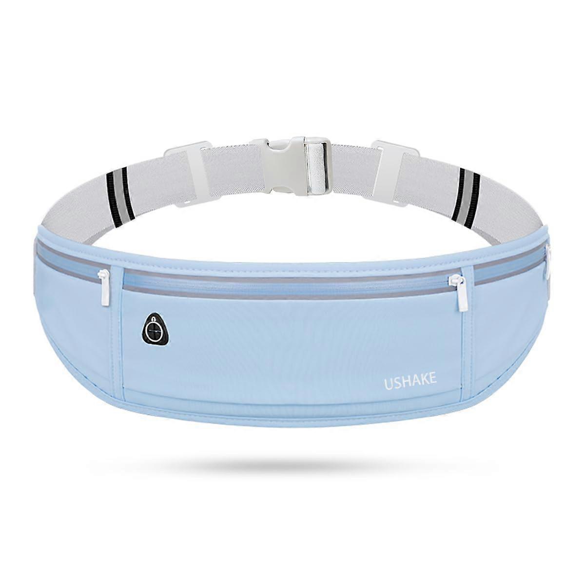 Slim Running Belt For Men And Women, Waist Pack Fits Apple iPhone, Runner Belt For Running Walking Cycling, Light Blue