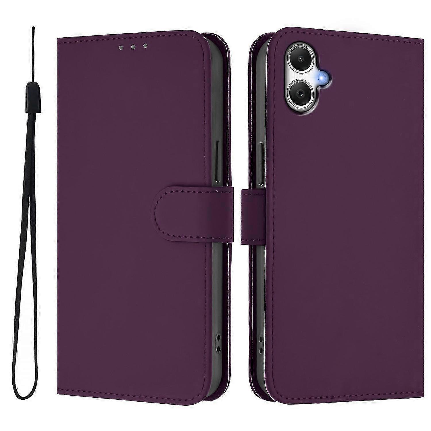 Solid Color Wallet Leather Phone Cover with Strap for Compatible Brand Galaxy A06 - Violet