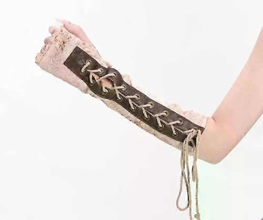 Steampunk Long Gloves Gothic Lolita Punk Style Lace-up Arm Fingerless Elbow Mittens