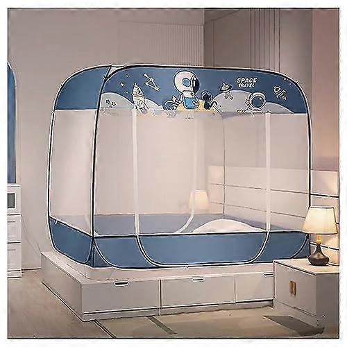 Bed Canopy Tent for Adults, Portable Foldable Mosquito Net with Mesh Bottom, Queen Size, Blue Color