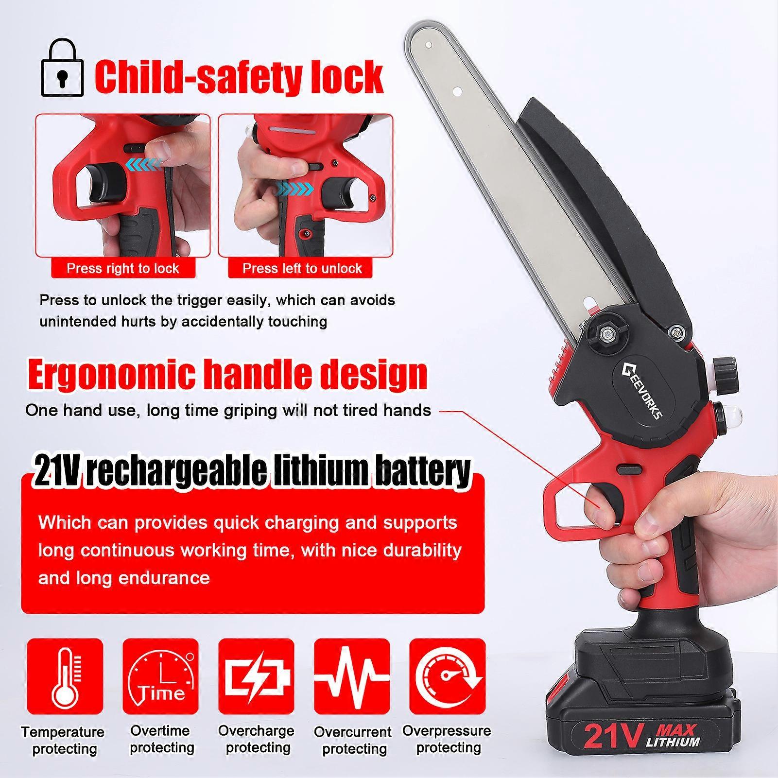 21V 8inch Portable Electric Pruning Saws Small Wood Splitting Chainsaw Brush Motor One-handed Woodworking Tool with Lubrication System for Garden Orc