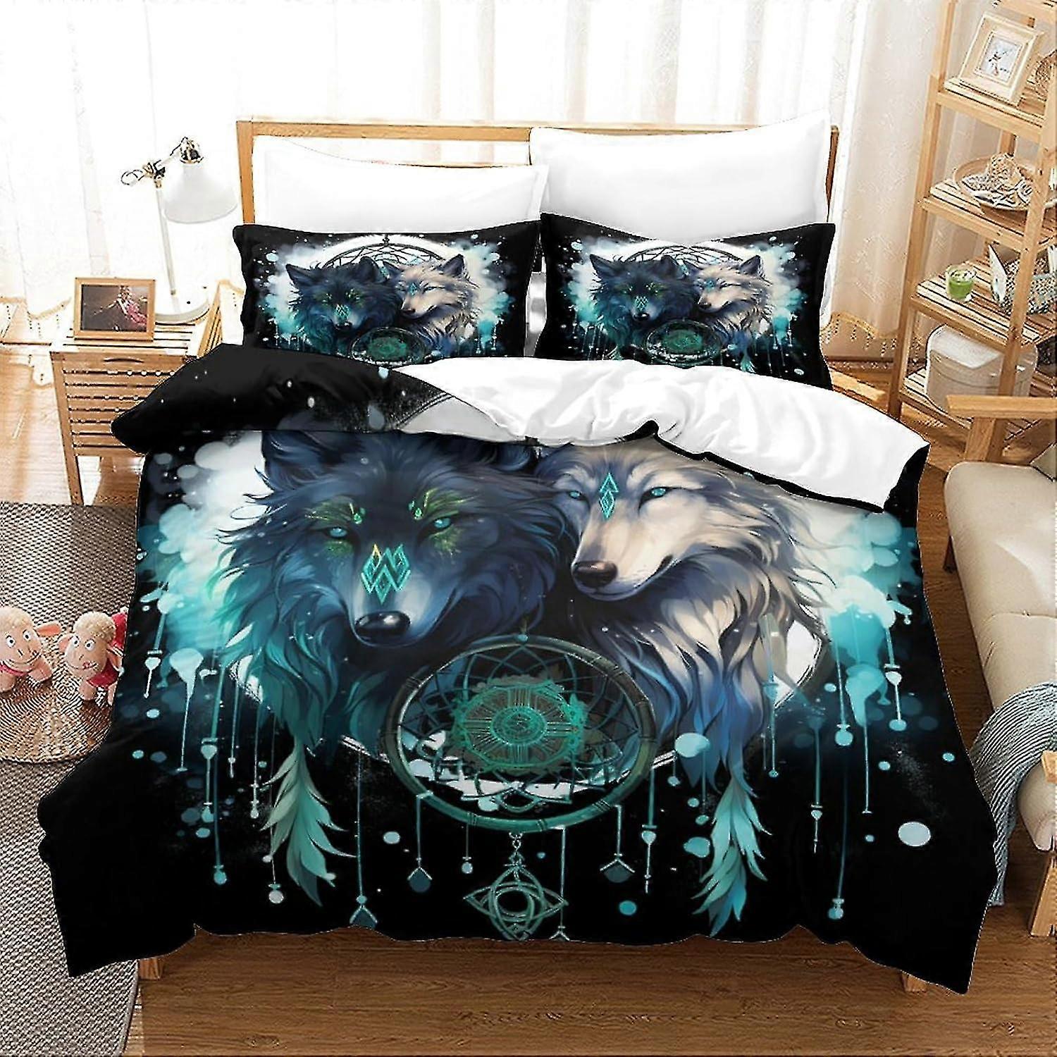 Conjunto de Cama com Impressão 3D, Conjunto de Capa de Edredom para Crianças, Decoração de Quarto de Lobo para Adolescentes, King Size