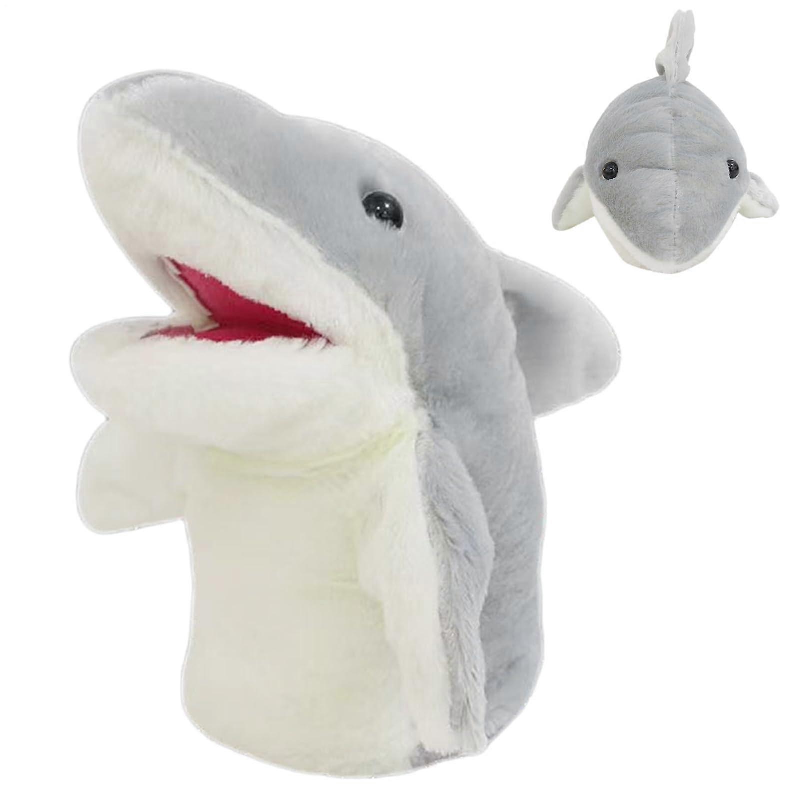 Plush Shark Toddler Puppet - Soft Plush Toy for Kids, Educational Storytelling Puppet, Light Gray Hand Puppet for Preschool Role Play