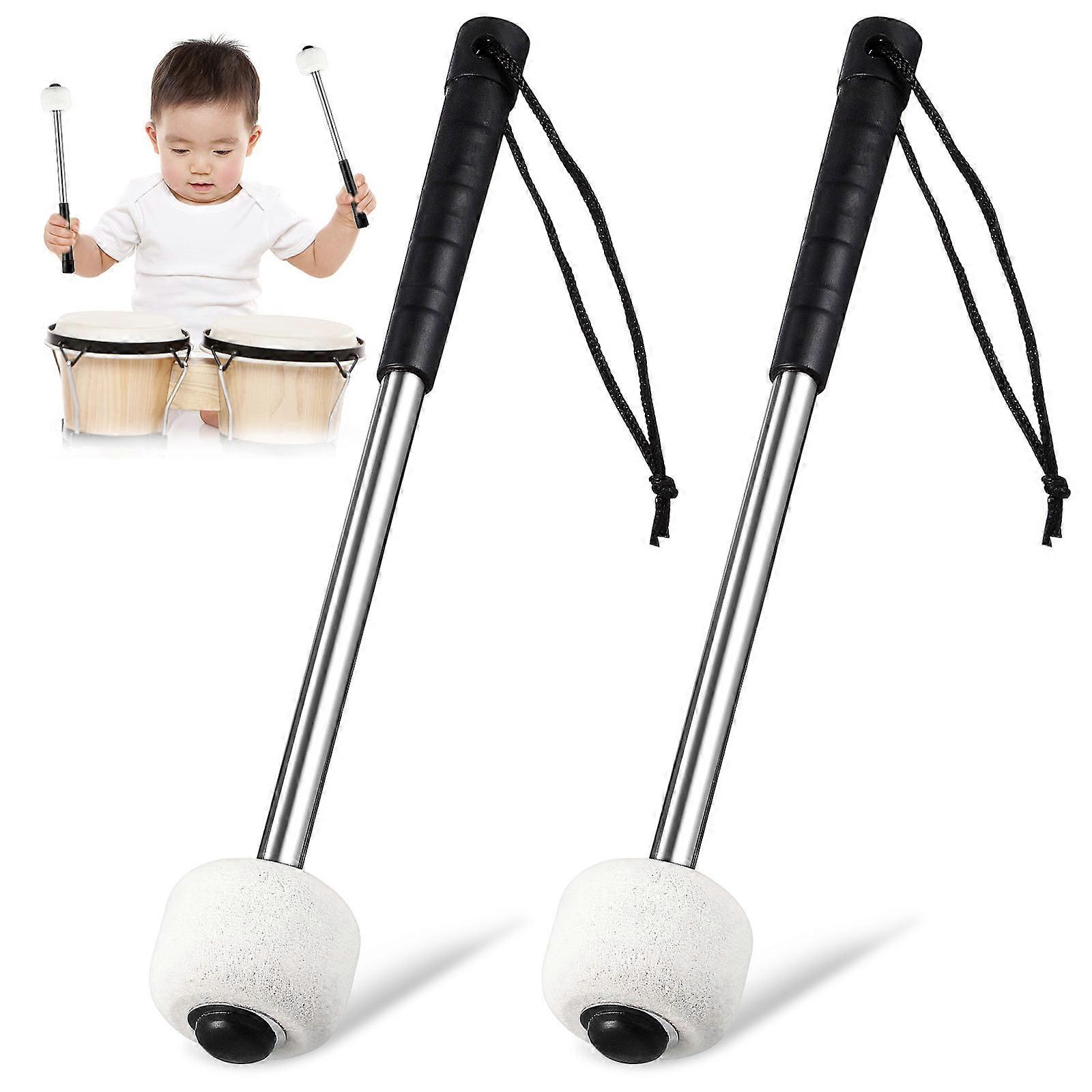 Wool Felt Drum Mallets 2 Pcs with Stainless Steel Handles Slip Grip for Percussion Instruments Portable Drumsticks for Beginners