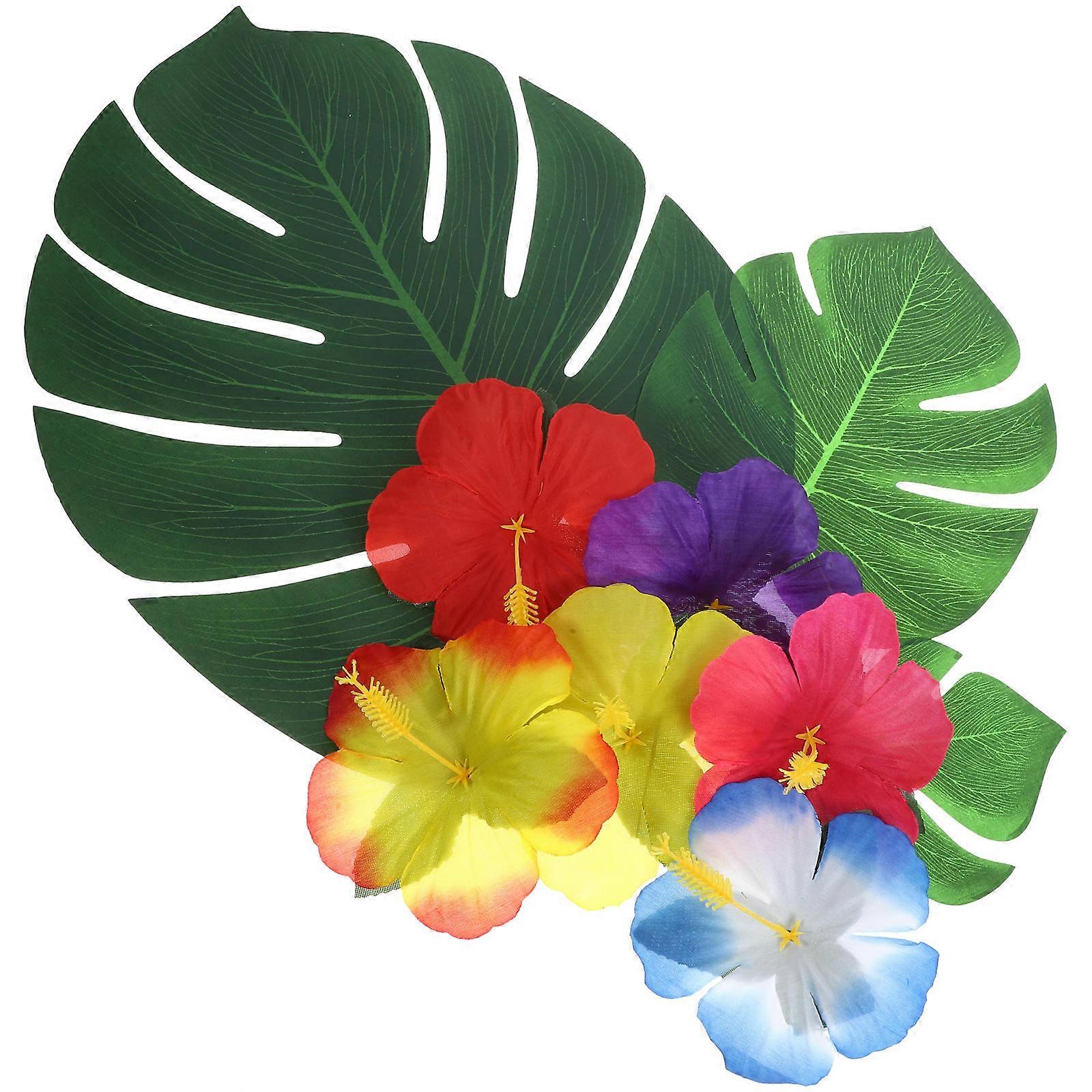 It seems like you're referring to a **tropical party table decoration set**—specifically a **Hawaiian themed centerpiece** with **faux leaves and