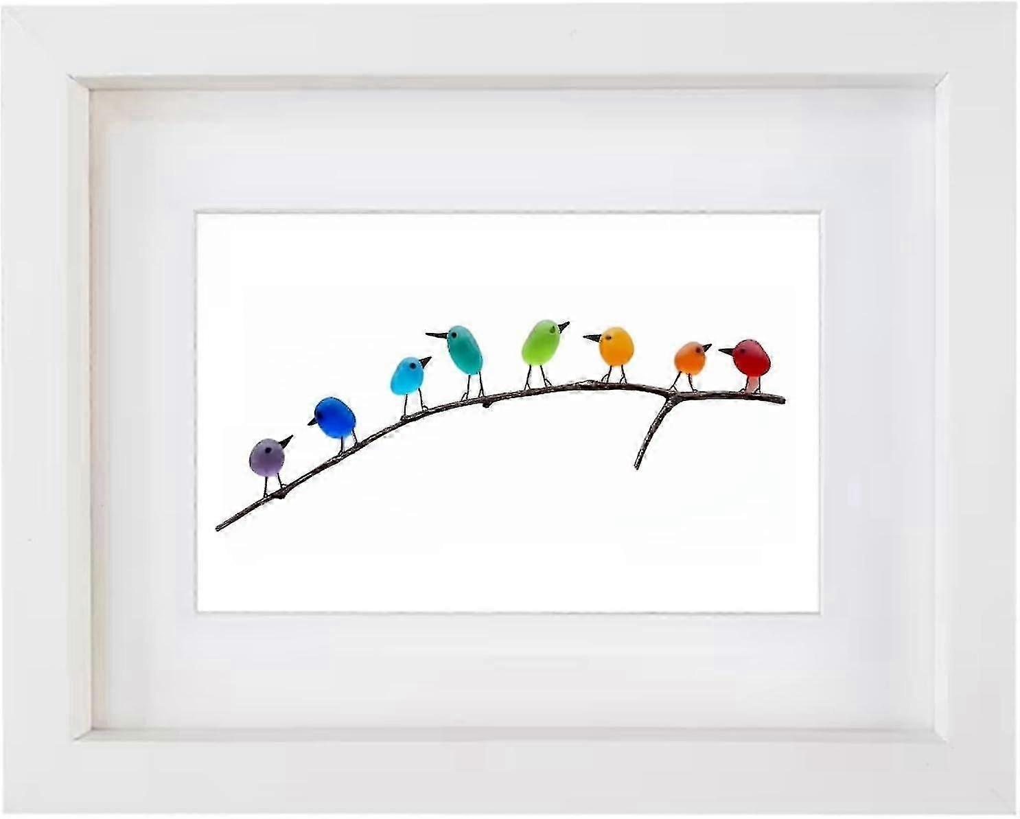 זכוכית ים ציפורי קשת, אמנות זכוכית ים, תמונת עץ סחף זכוכית ים, עיצוב קיר ציפורי קשת מתנה ייחודית לאמנות קיר בעבודת יד