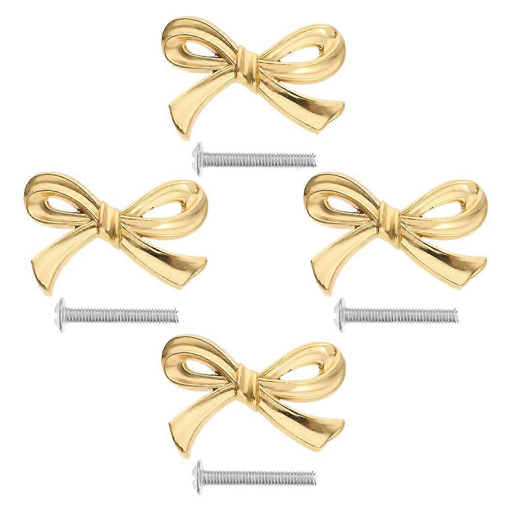 Golden Bow Cabinets Knobs Brass Bowknot Pulls 4Pcs for Home Furniture