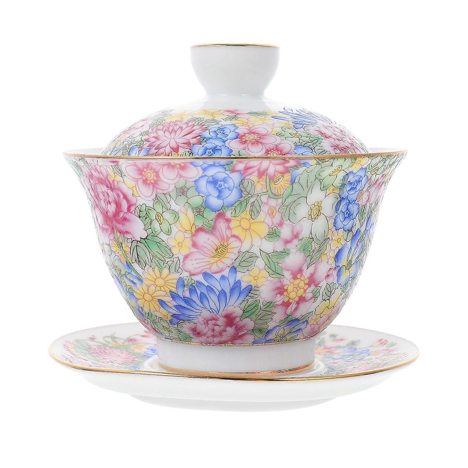 Round Shape Ceramic Teacup with Lid Suitable for Tea Lovers Tea Gathering 1Set