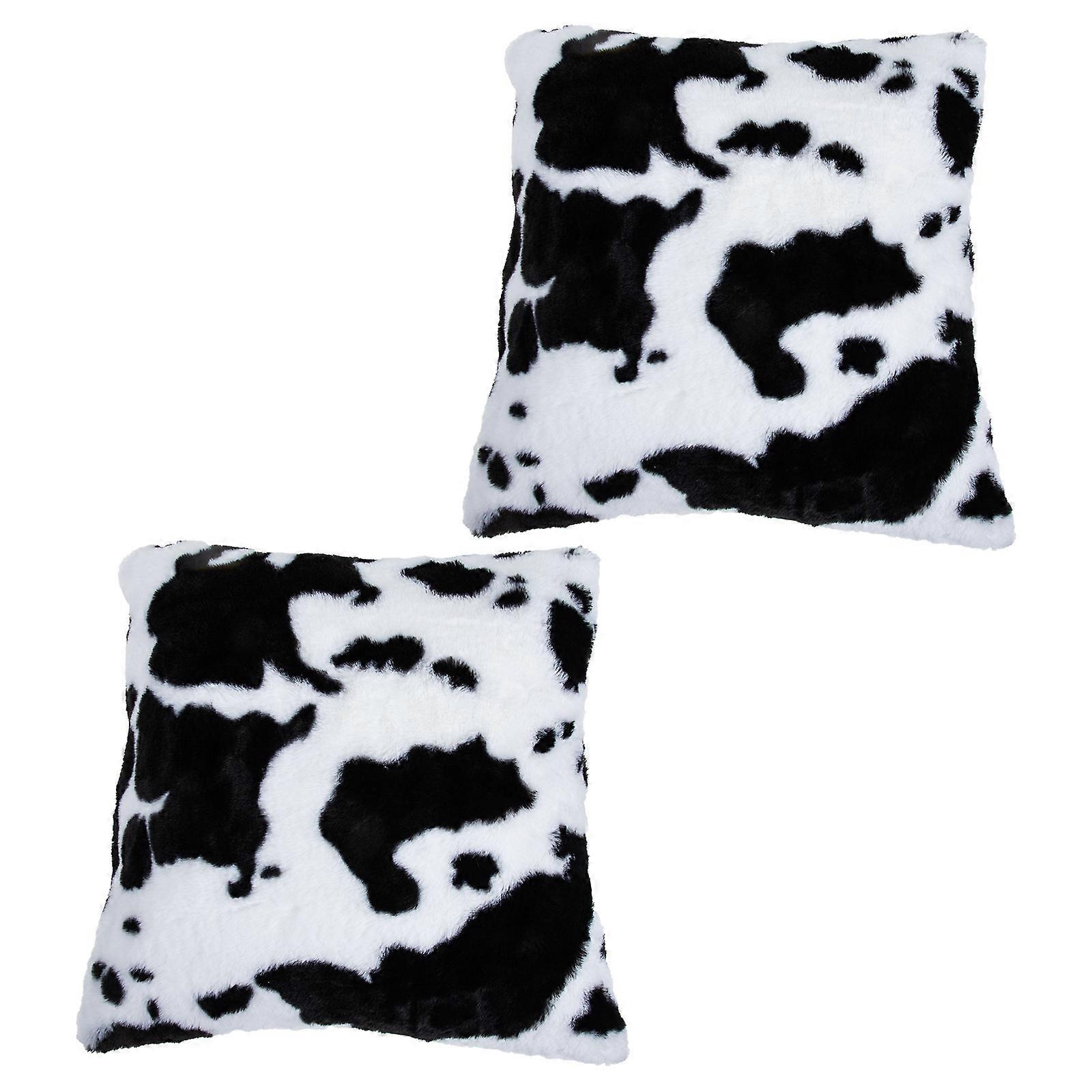 Cow Grain Pattern Plush Throw Pillow Covers Decoration Square Black 45x45cm 2Pack
