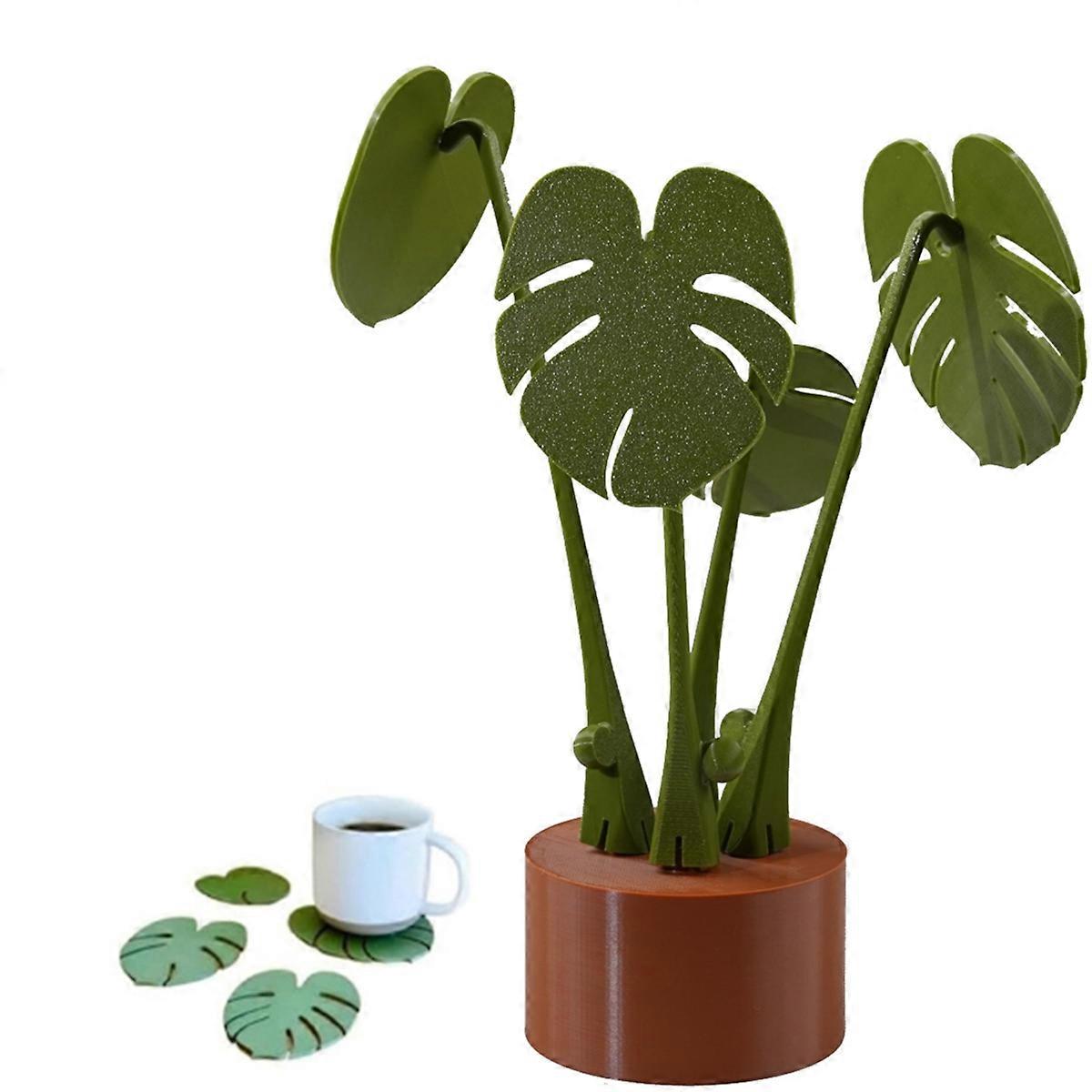Monstera Plant Coasters Set 3D Printed, Waterproof&Anti-Scald Plant Coaster, Funny 3D Printed Coaste