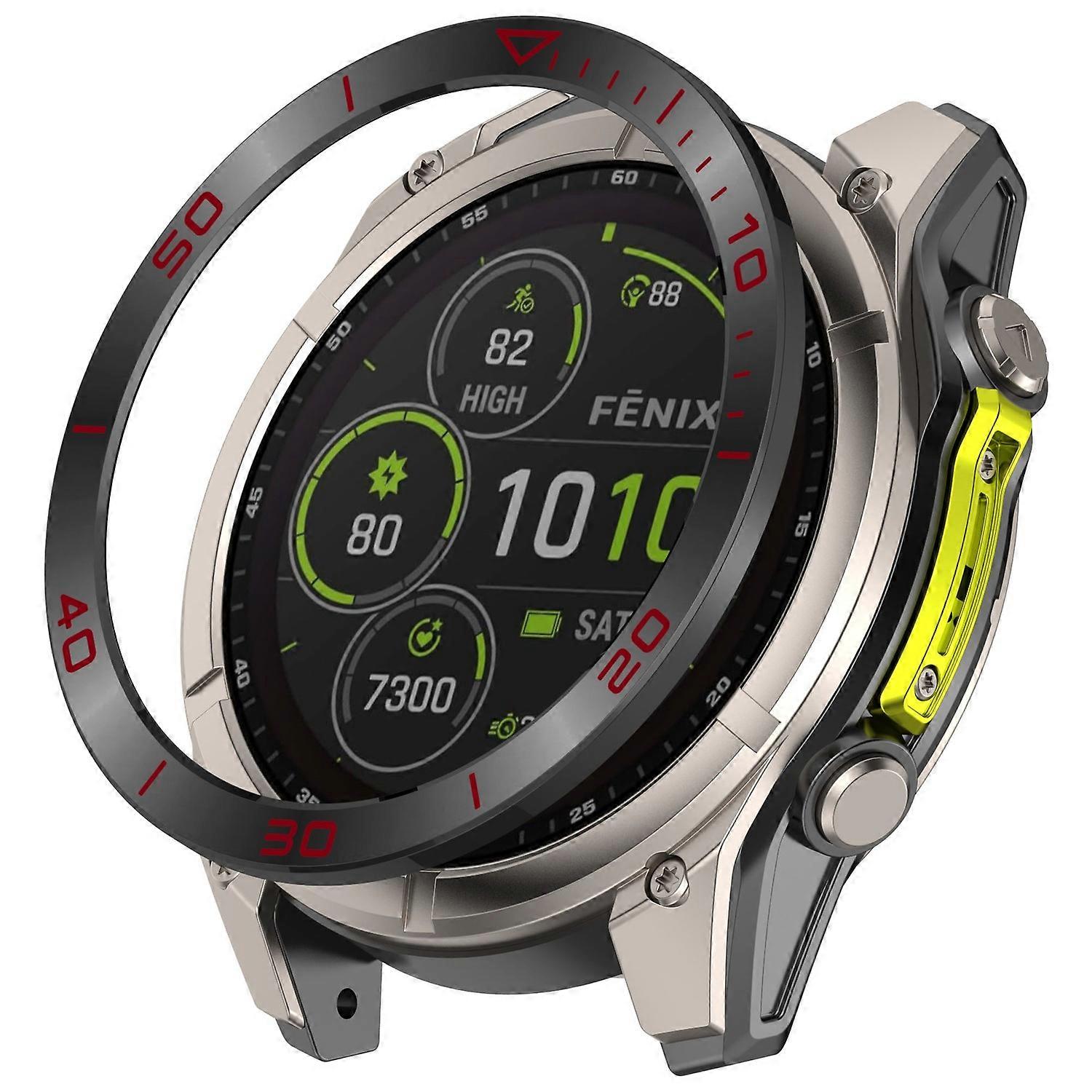 For Garmin Fenix 8 43mm AMOLED Version Metal Bezel Scratch Resistant Protective Ring - Black+Red