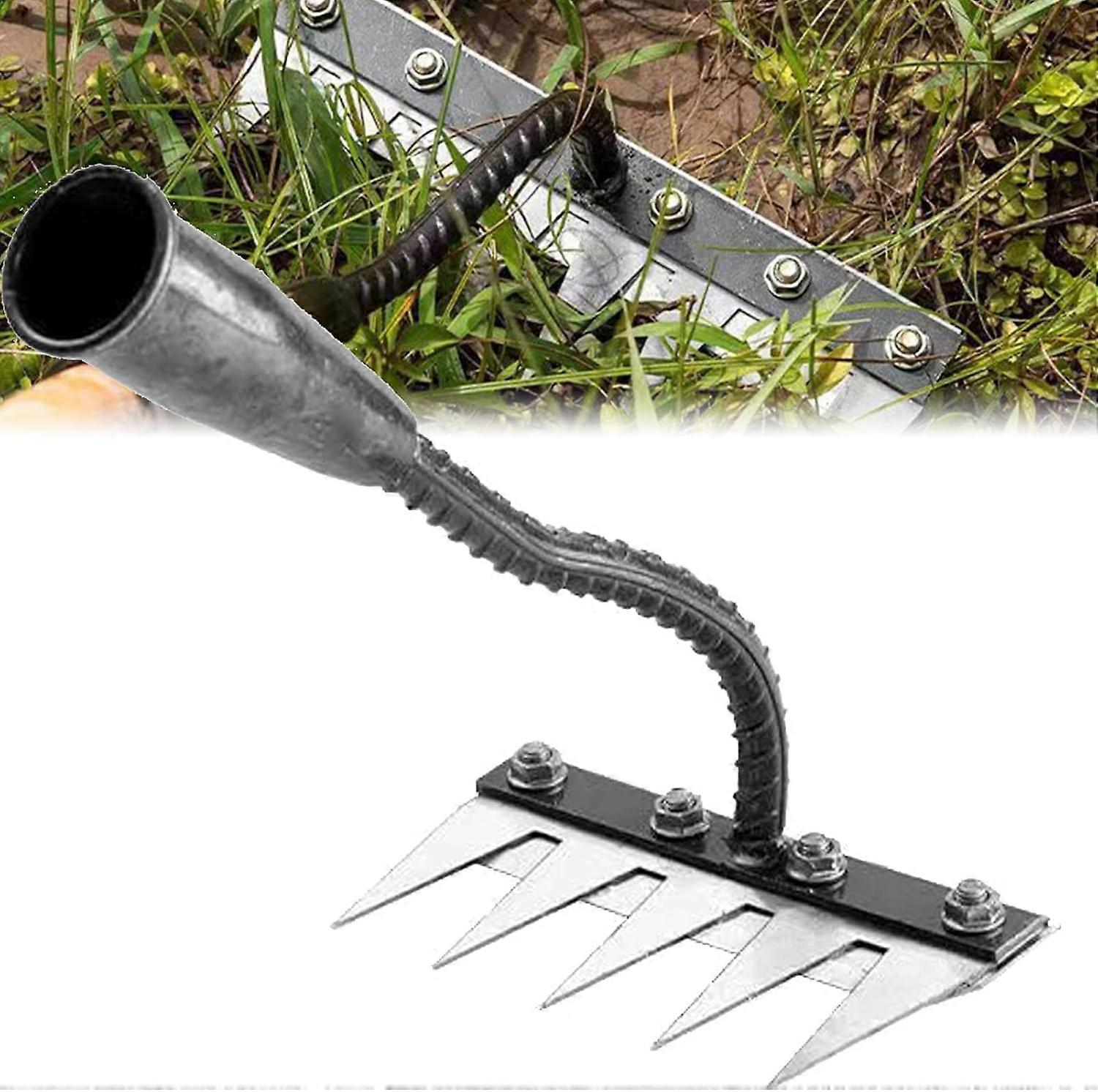 Durable Metal Rake for Soil and Lawn (5 Teeth)  Weeding Rake Tool Weeding Rake