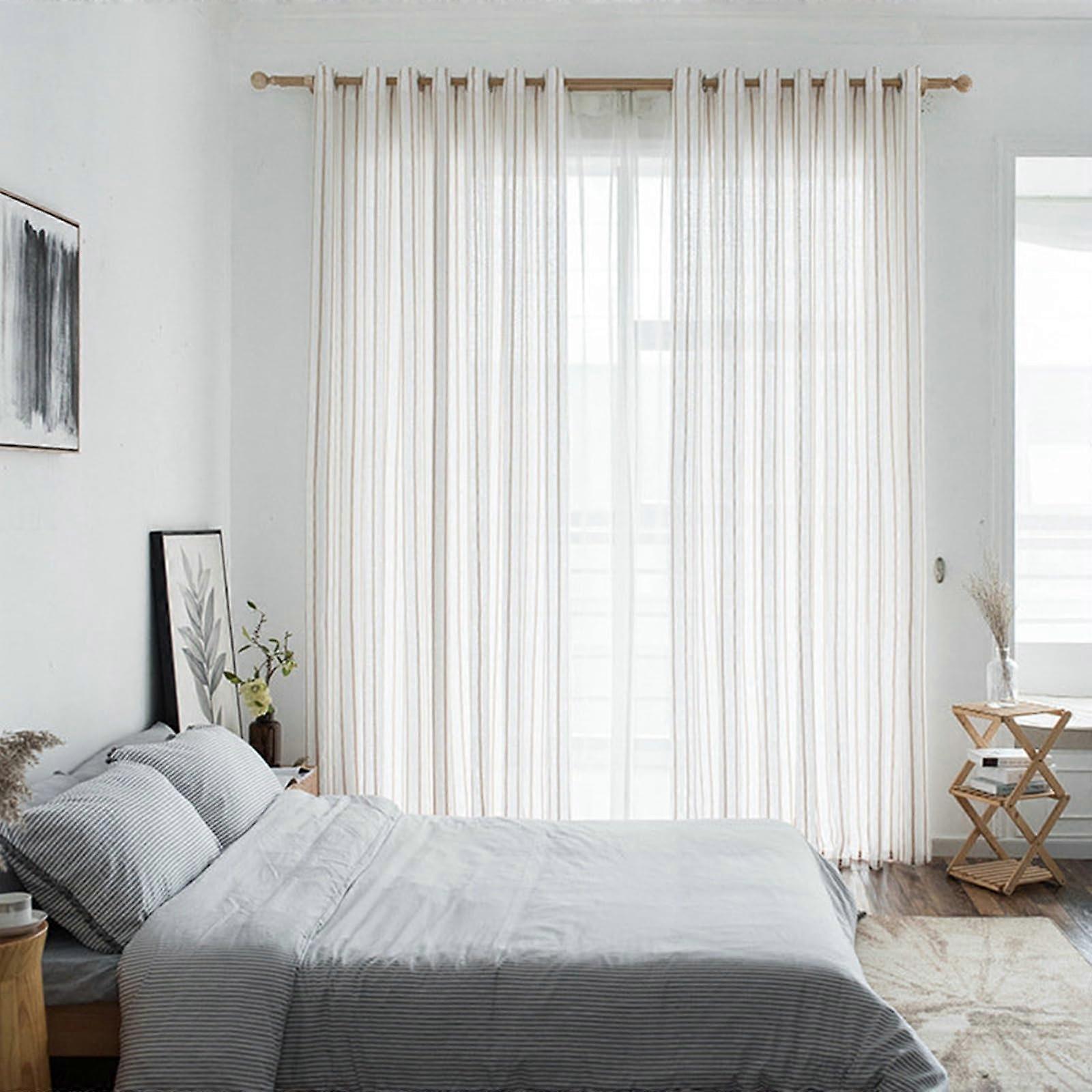 Nordic White Polyester SemiTransparent Curtains, Set of 2, 132x274 cm