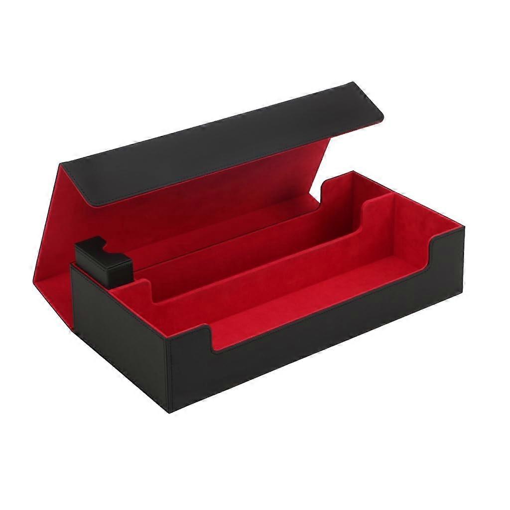 Magnetic playing card storage box for game storage, leather deck card box, playing deck case in black and red