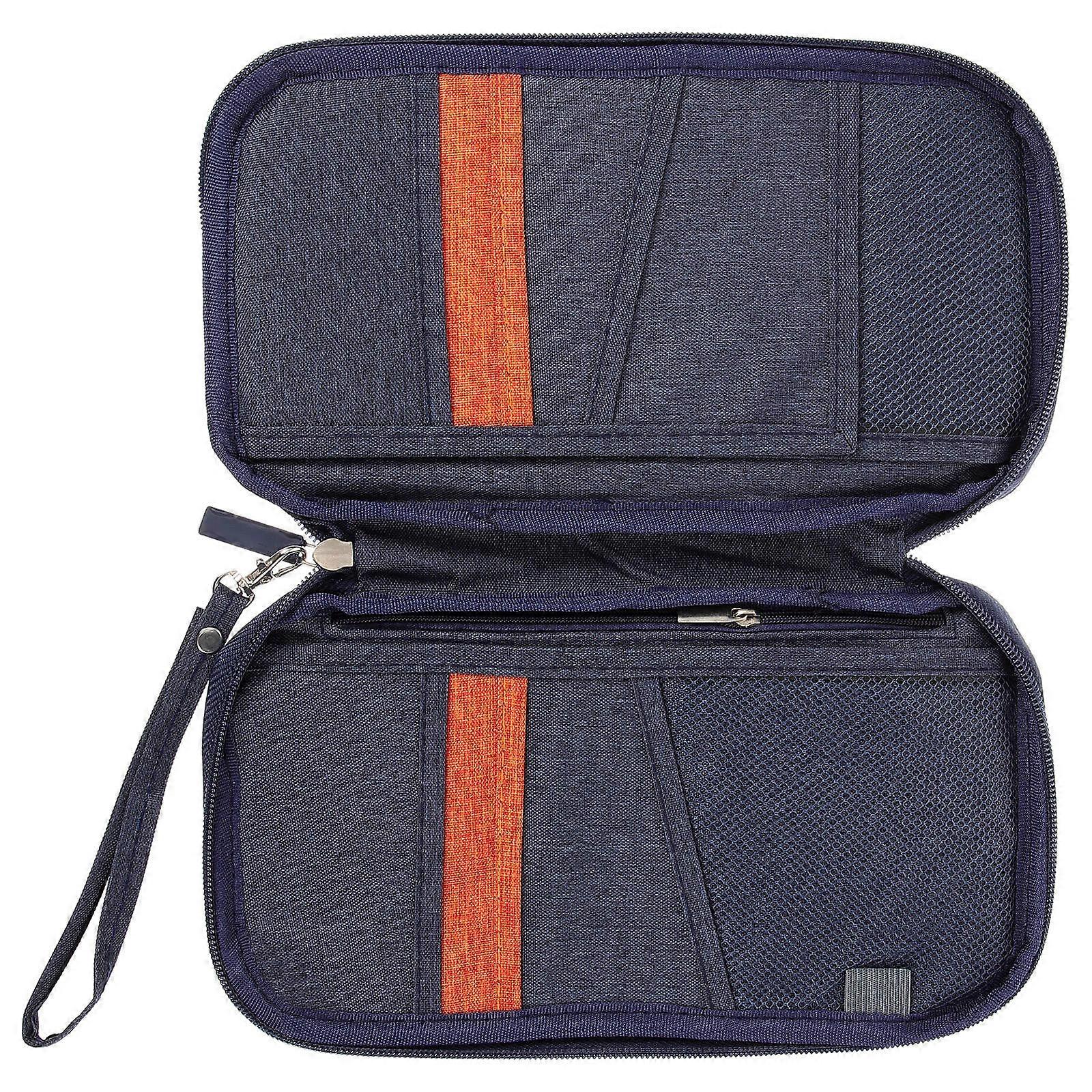 Travel Document Wallet Organiser Travel Document Organizer Passport Wallet Holder Waterproof Document Storage Navy 26X15X2CM 1Pcs
