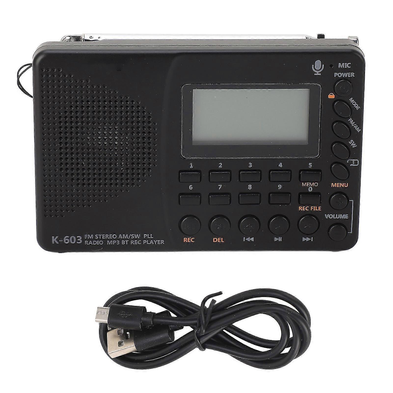 K?603 FMAMSW Radio Multifunctional Portable Small Radio Stereo Speaker REC Recorder