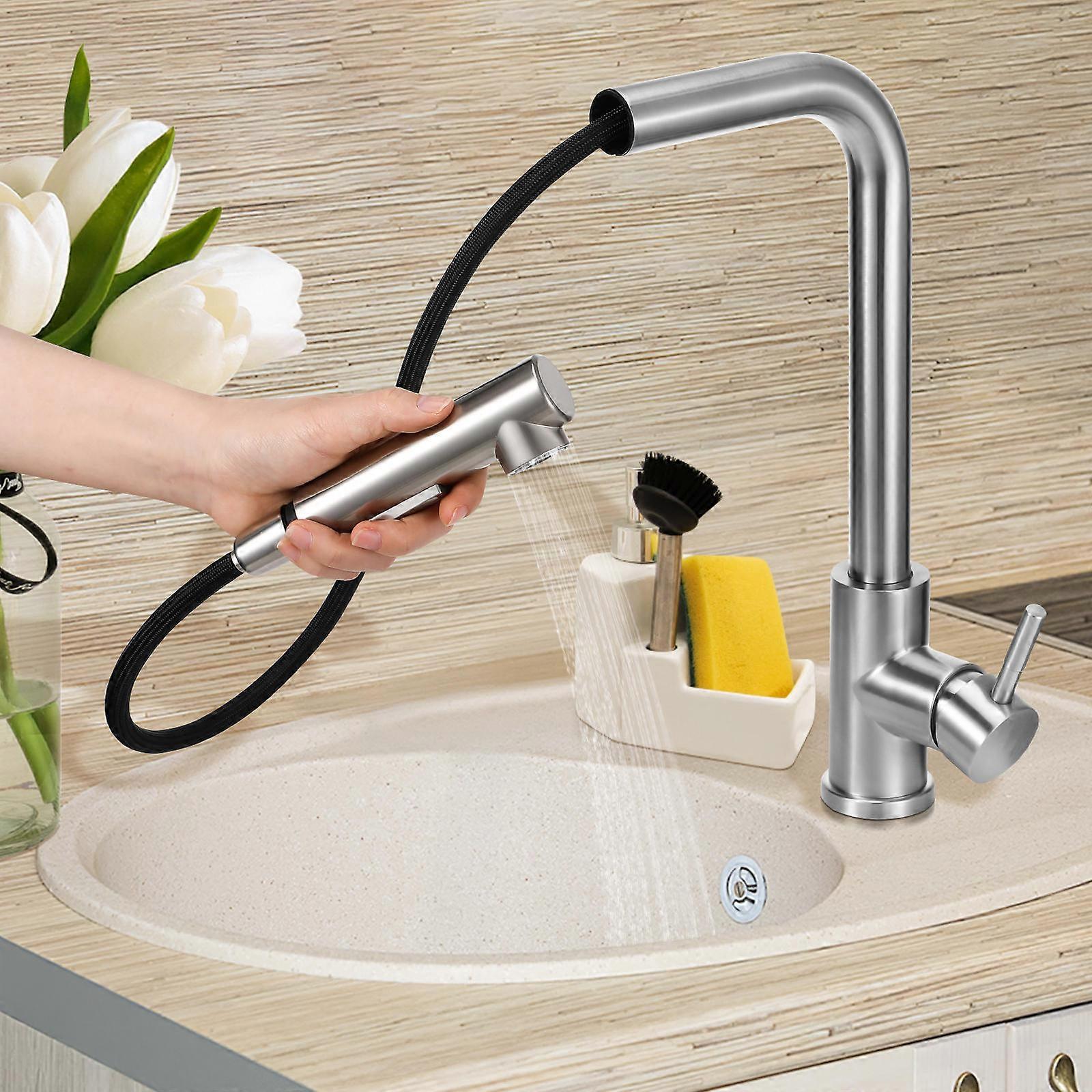 Pull Down Kitchen Faucet Silver Streamlined Kitchen Use Rotatable 1 Set