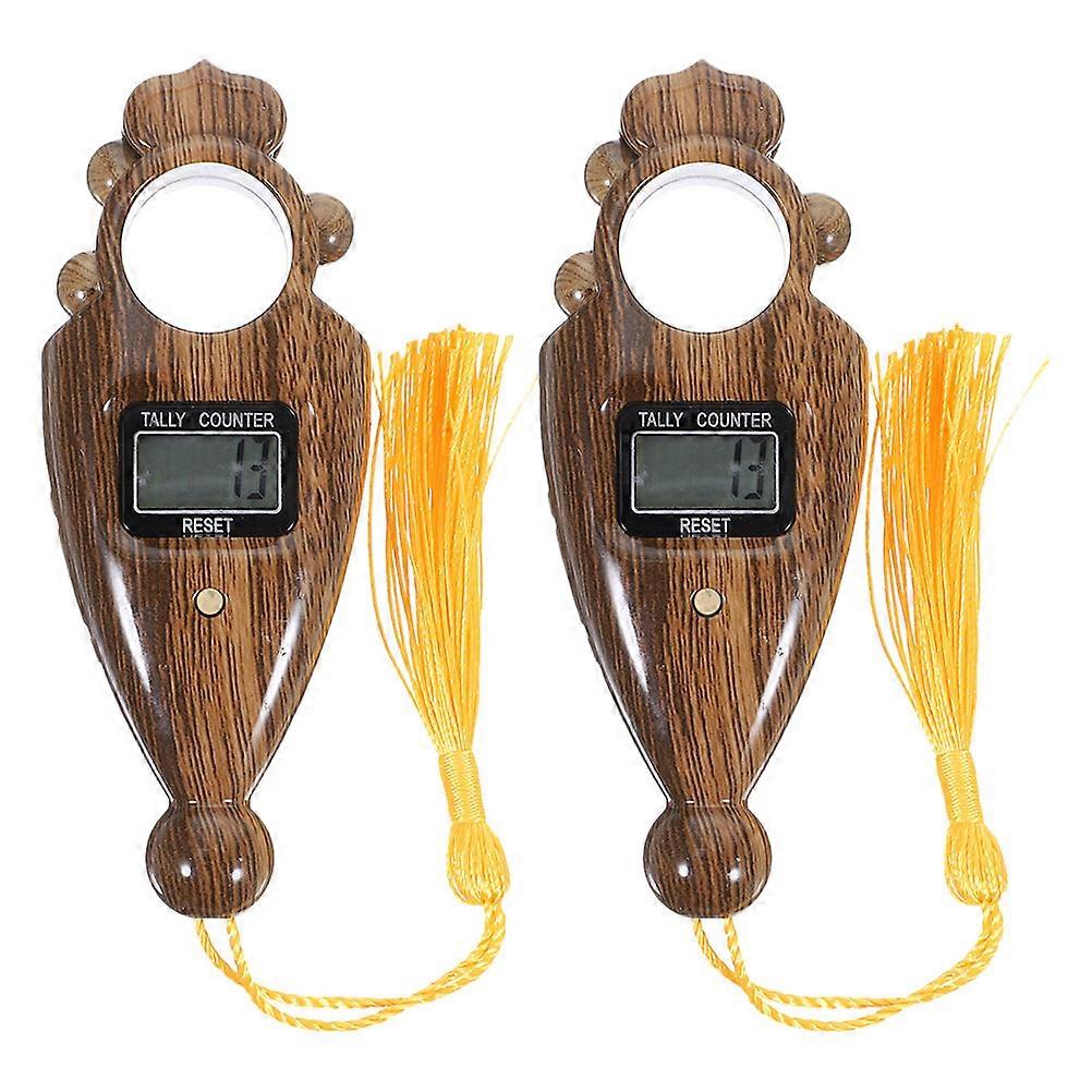 Digital Finger Counter 2pcs Set Portable LED Screen Bead Counting Tool, Lightweight Wood Grain Design for Chanting & Prayer
