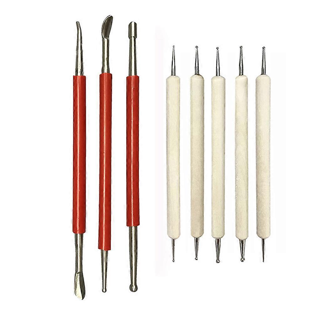 Stainless Tool Kit Ceramics Carving Sculpting Modeling Trimming Tool Set Kit (Red + White)