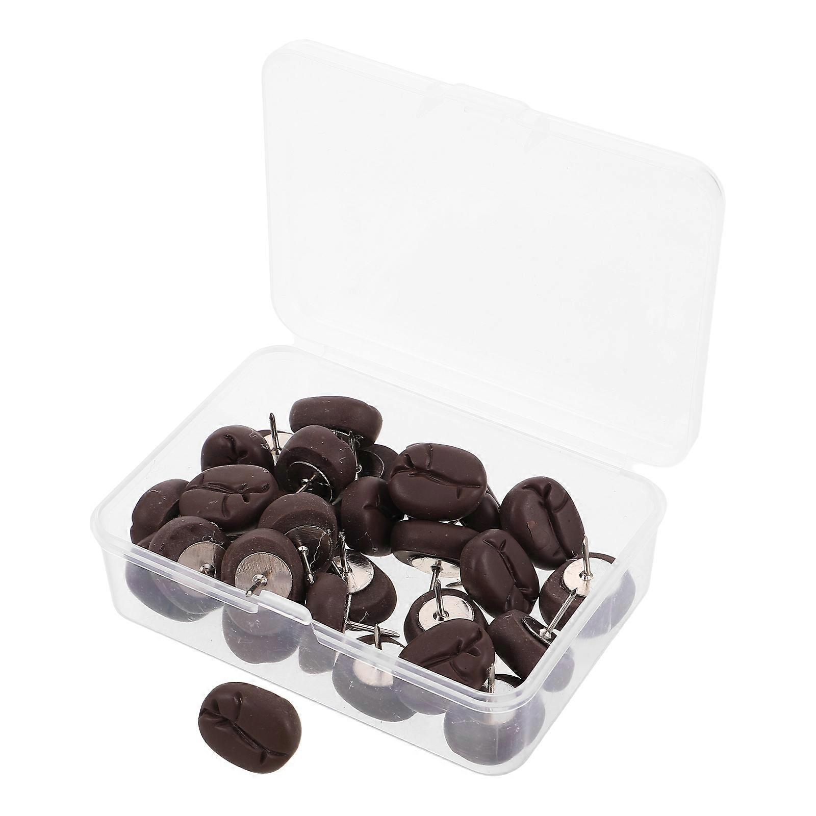 30pcs Coffee Bean Resin Thumb Tacks, Decorative Flat Push Pins for Cork Board, Creative Office Home School Photo Wall Message Notes Easy Safe Use
