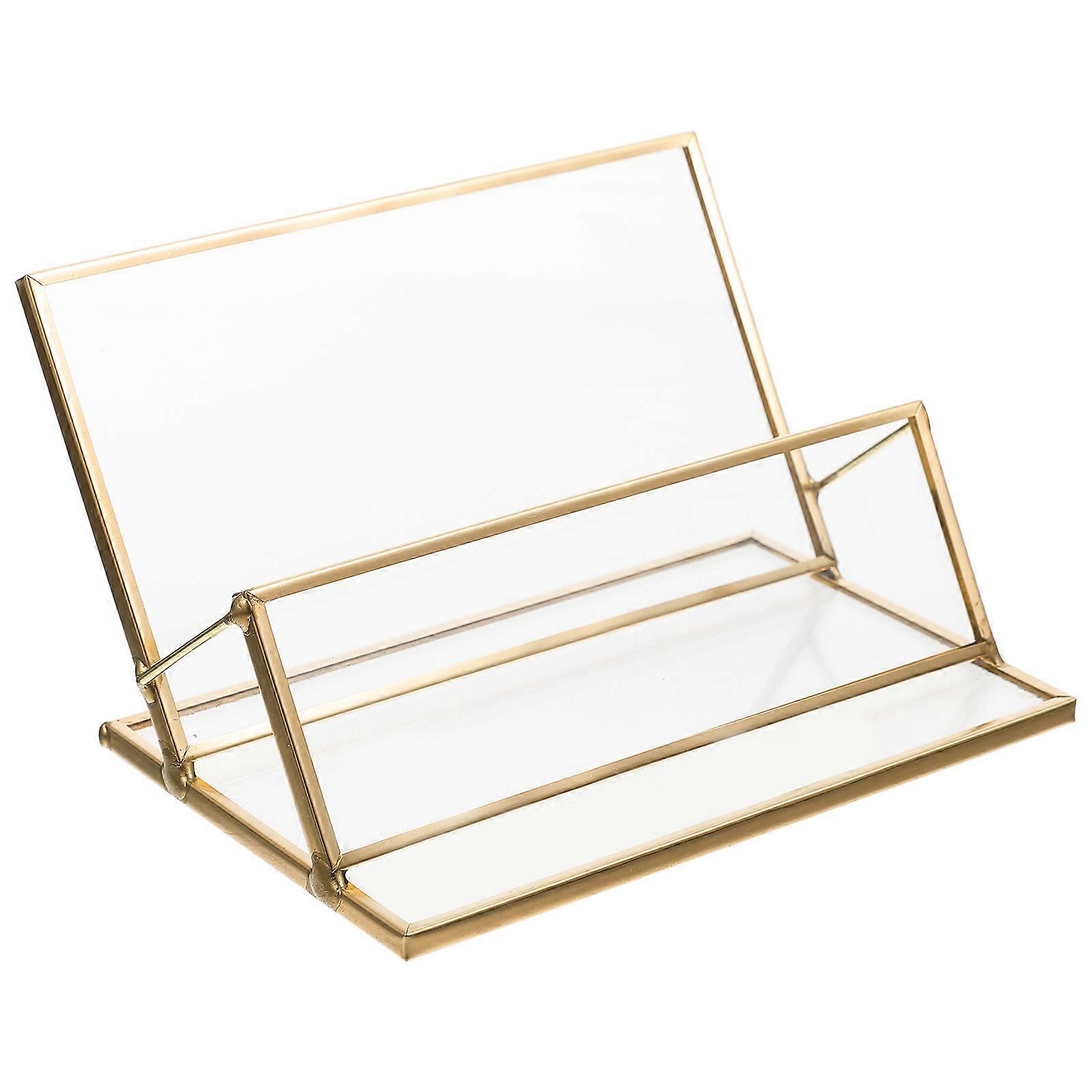Rectangular Business Card Holder 1Pc Transparent Design For Business Meetings In Golden Color With Storage Function
