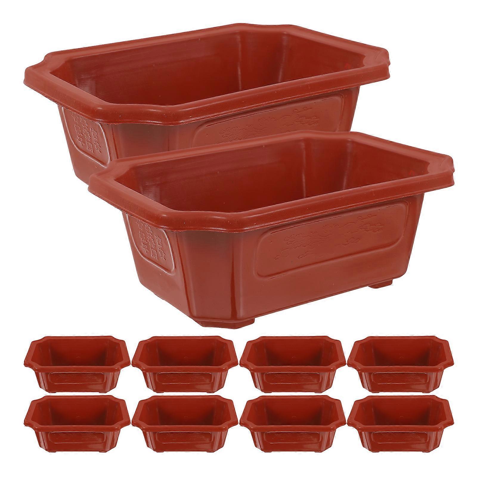 Classic Bonsai Planting Pot 10Pcs Red Flower Pot Rectangular Design Ideal For Displaying Succulents In Your Home
