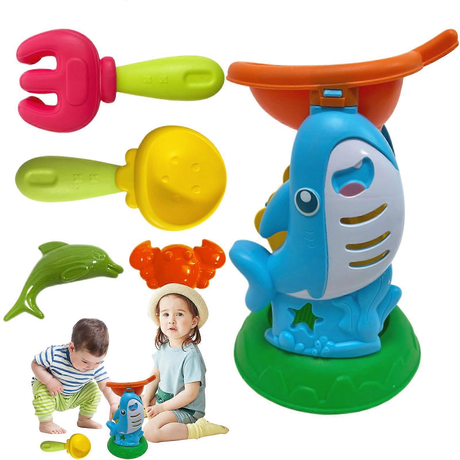 Toy Set, Travel Sandbox Toy  Animal Shapes Family Game for Outdoor Kids with Dolphin Sand Timer Blue