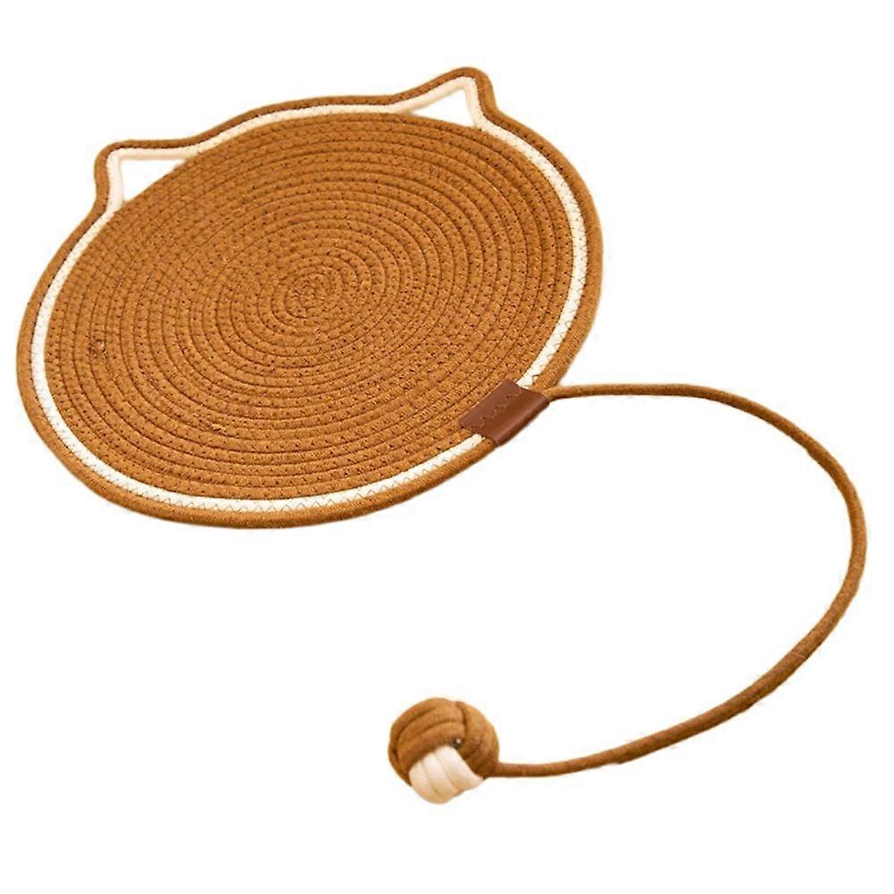 Cat Ear Scratching Board, Durable Scratching Mat with Cotton Ball, Brown 50cm