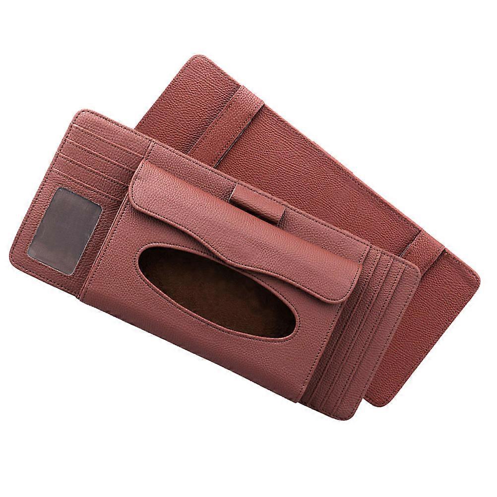 Car Document Holder Business Card Storage Bag in Brown PU for Organizing Bills and Cards