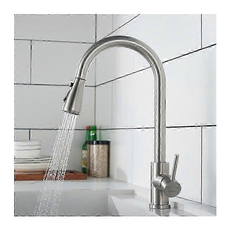 Kitchen Faucet with Pull-Out Spray Brushed Stainless Steel Kitchen Mixer 360 Rotatable Kitchen Sink Faucet with 3 Modes