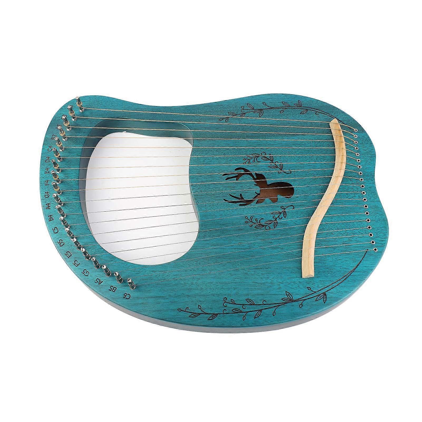 19-String Wooden Lyre Harp Resonance Box String Instrument with Tuning Wrench 3pcs Picks Sticker Extra Set of Strings