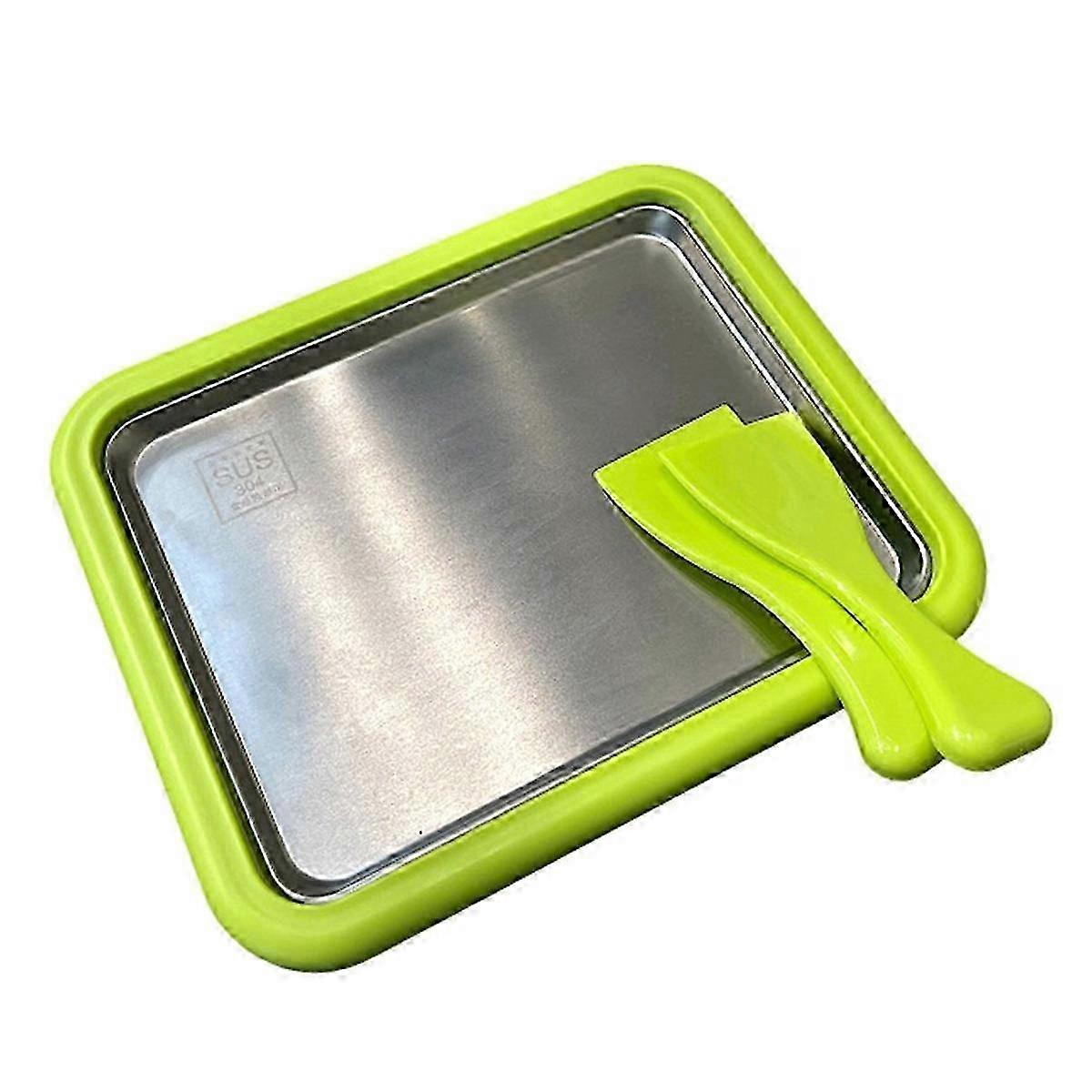 Ruostumattomasta teräksestä valmistettu jääjogurttikone, pikarullaava jääjogurttikone kahdella lastalla, jäätelövoilevä sorbetti vihreä