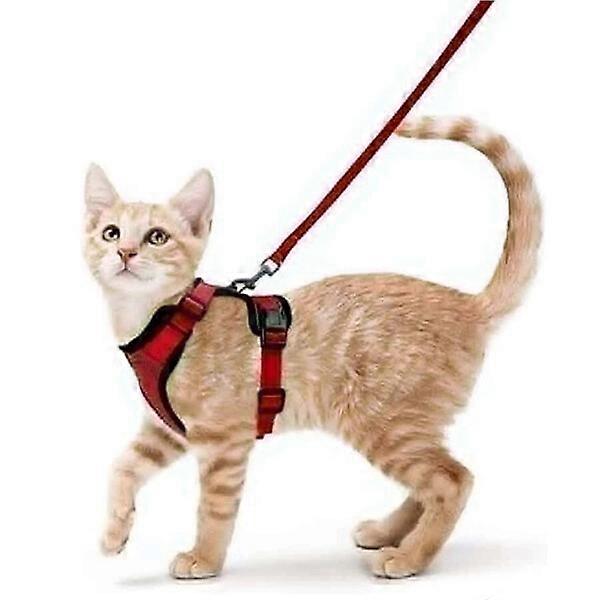 Adjustable cat harness, red, comfortable, breathable and easy to adjust