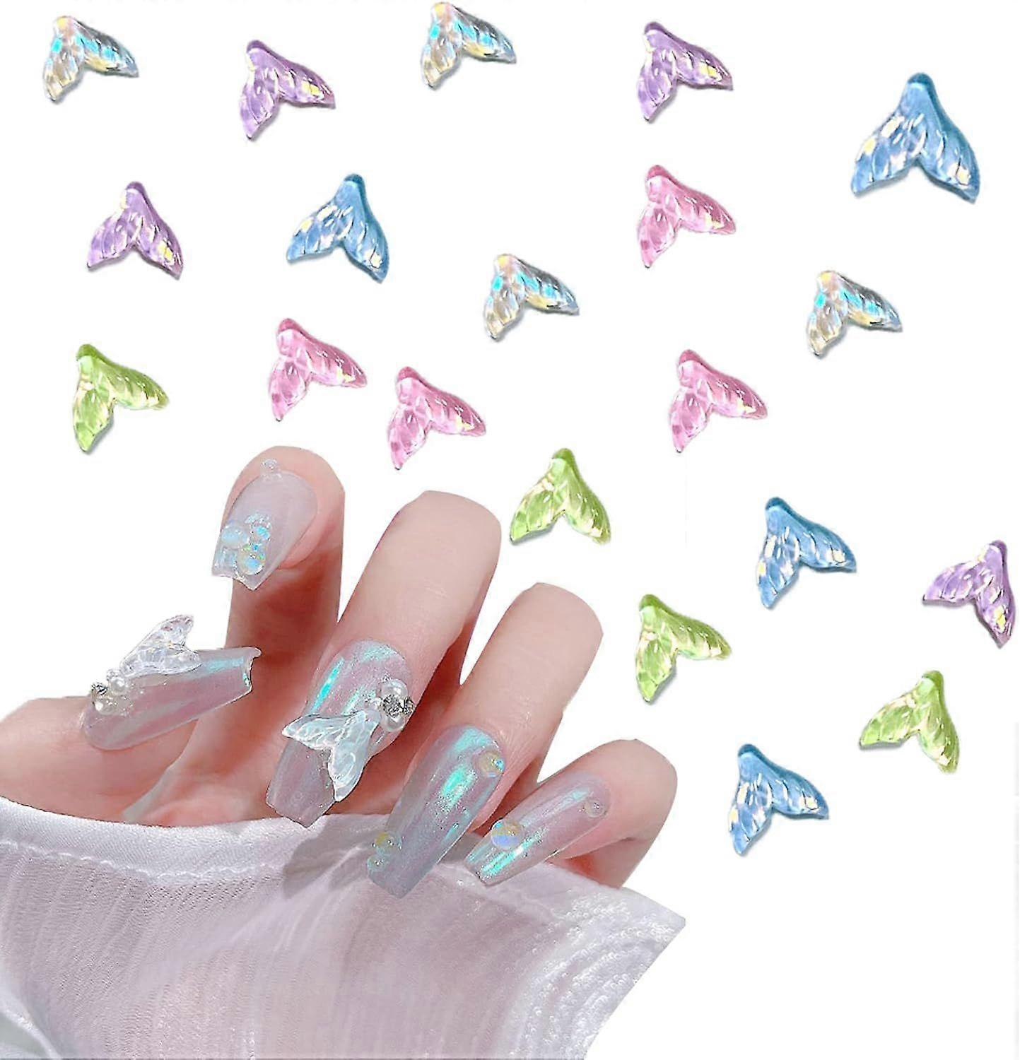 20 PCSマーメイドテールネイルチャームマーメイドビーズアクリルネイル3Dオーシャンビーチ用