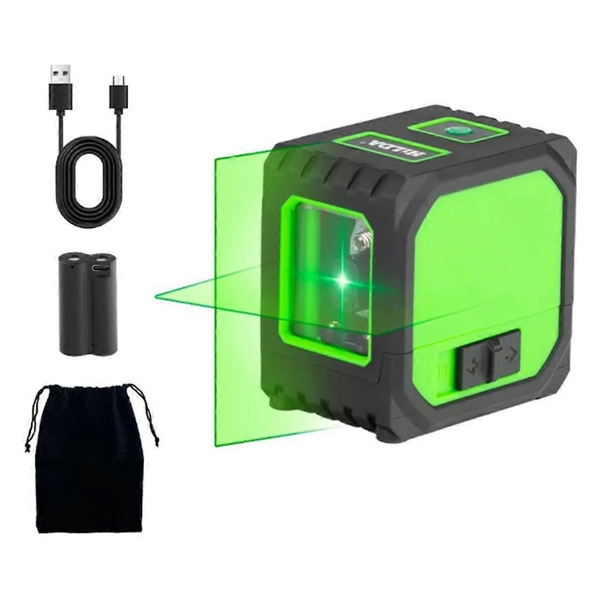 Mini Laser Level 2 Lines Laser Level USB Charging Self Levelling Green Laser Horizontal & Vertical -Line