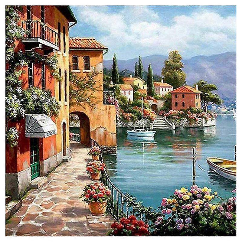 Paint By Numbers DIY Acrylic Painting Kit & Adults 40X45cm Silent Harbor Pattern with 3 Brushes
