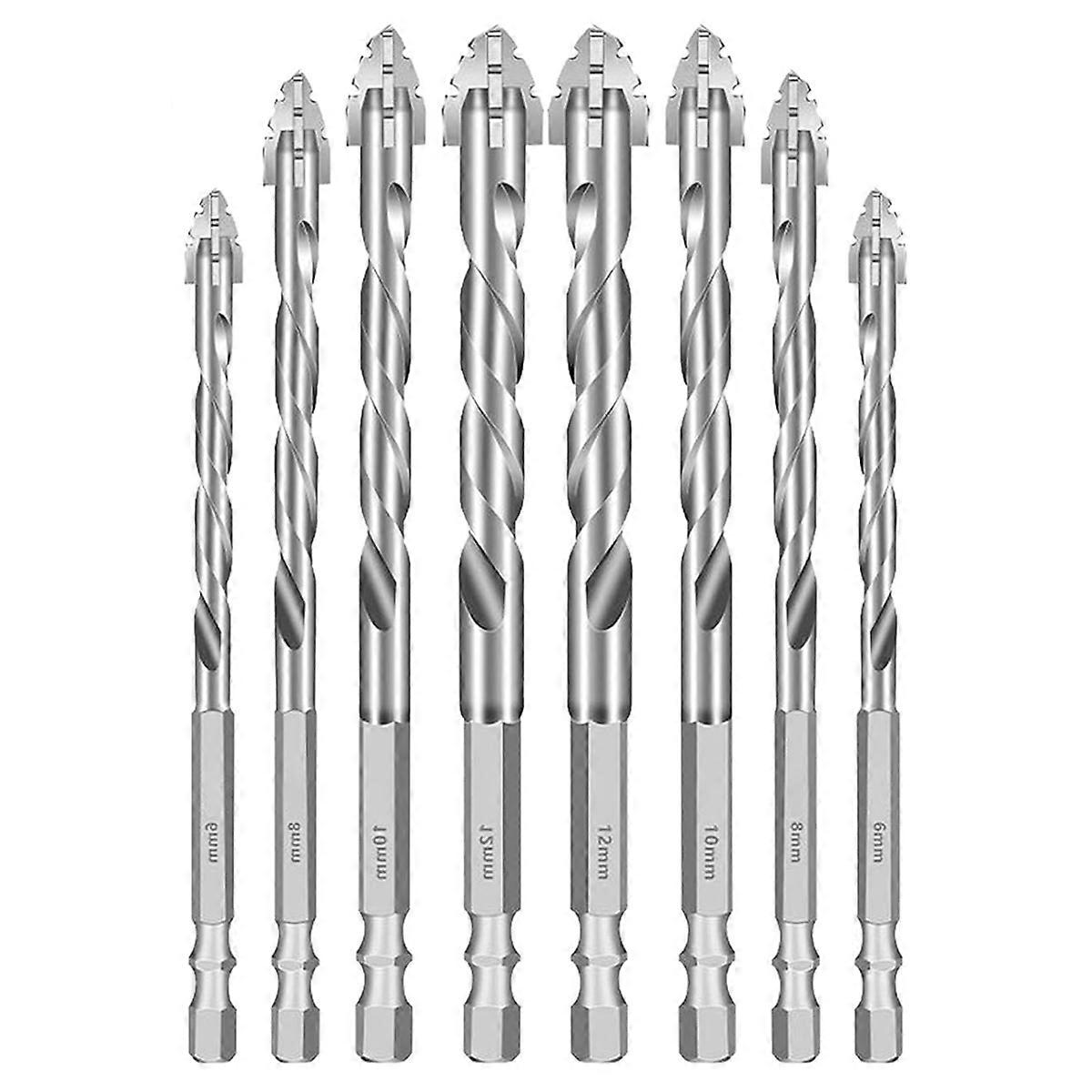 8PCS Drill Bits, Multifunctional Wear- Masonry Drill Bit, Four-Flute Sawtooth Eccentric Drill Bit