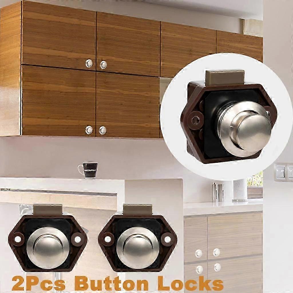 2025 2Pcs Brown Push Button Drawer Cupboard Door Latch Knob Cabinet Locks Safety Lock Protection Catch Lock Caravan RV Motorhome Car