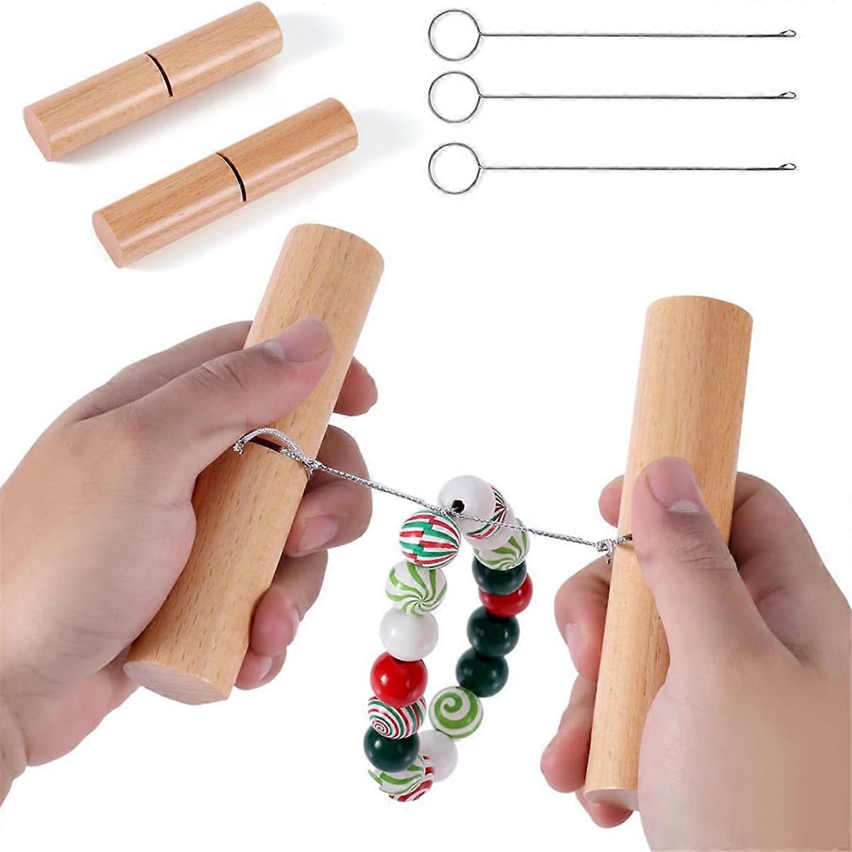 Knot Grippers Tool for Silicone Beads,One Pair Beech Knotting Tightener & 3pcs Stainless Steel Loop Turner Puller Tools