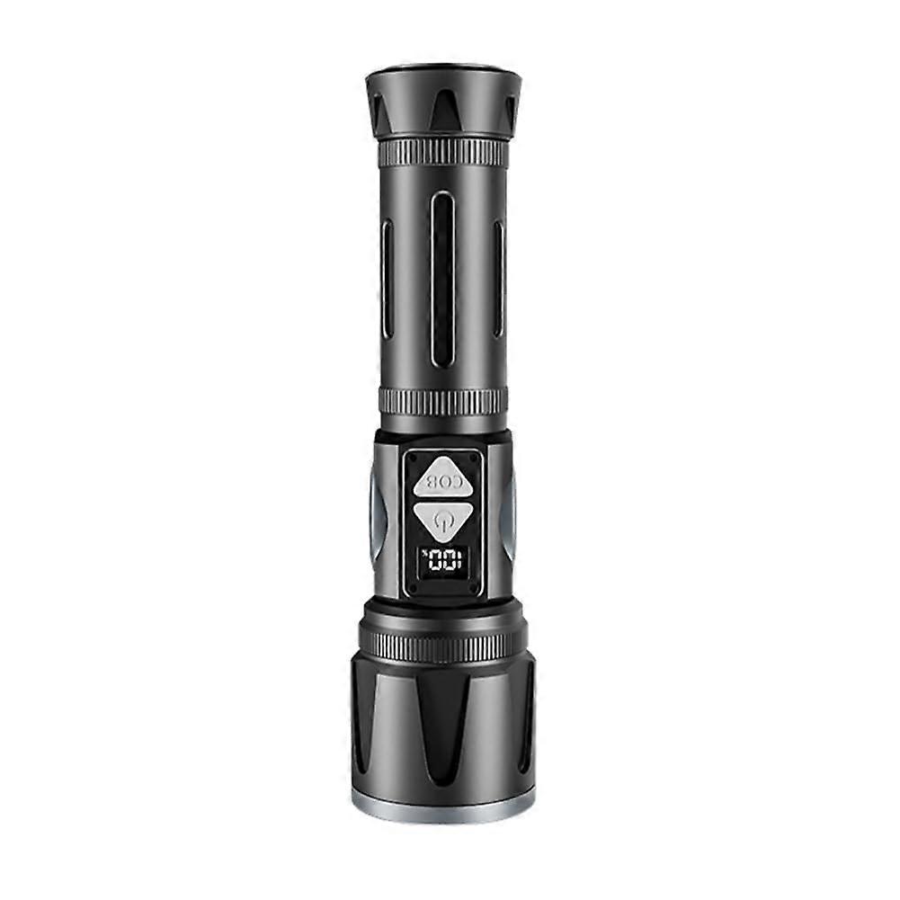 Portable LED Flashlight Zoomable With COB Work Light Rechargeable Battery Level Display For Power Cuts Emergency Large