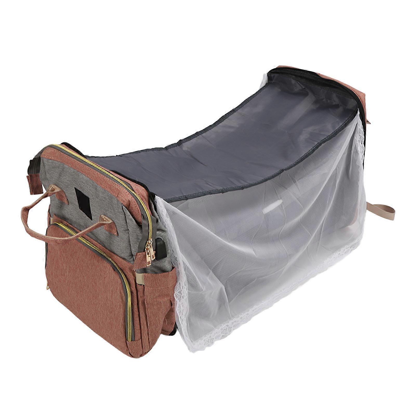 Large Capacity Nylon Diaper Backpack 17.7x14.2x2.4in Pink Grey