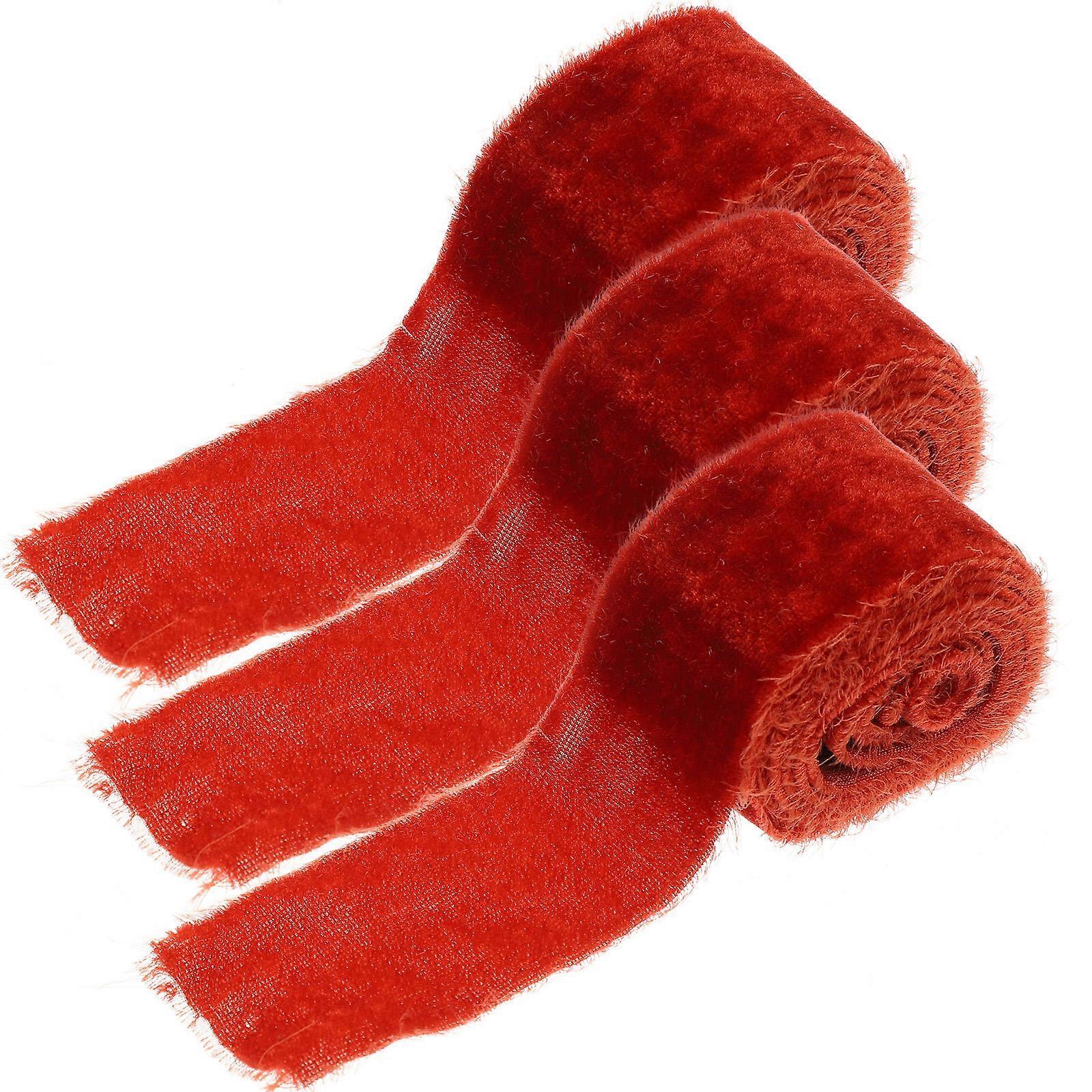 Silk Velvet Ribbon Polyester Ribbon for Gift Packing 3 Rolls Dark Red Bouquet