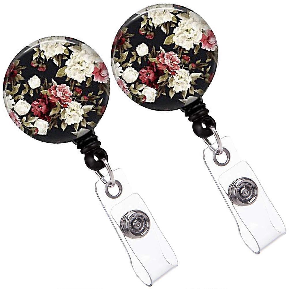 Flower Retractable Badge Cards Holder with 2Pcs Retractable Clips
