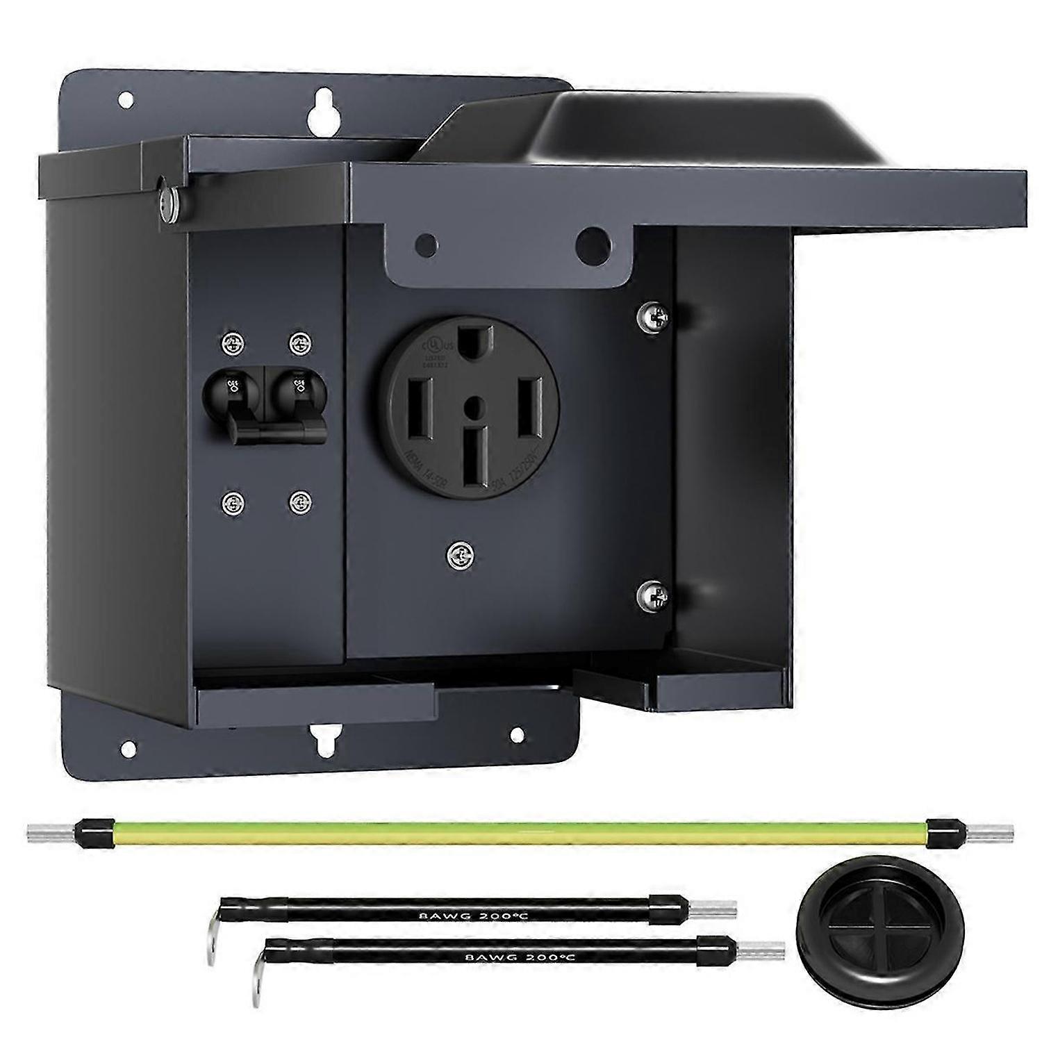 50 Amp RV Power Outlet Box with Circuit Breaker Weatherproof 125/250V 14-50R RV Outlet Lockable Powe