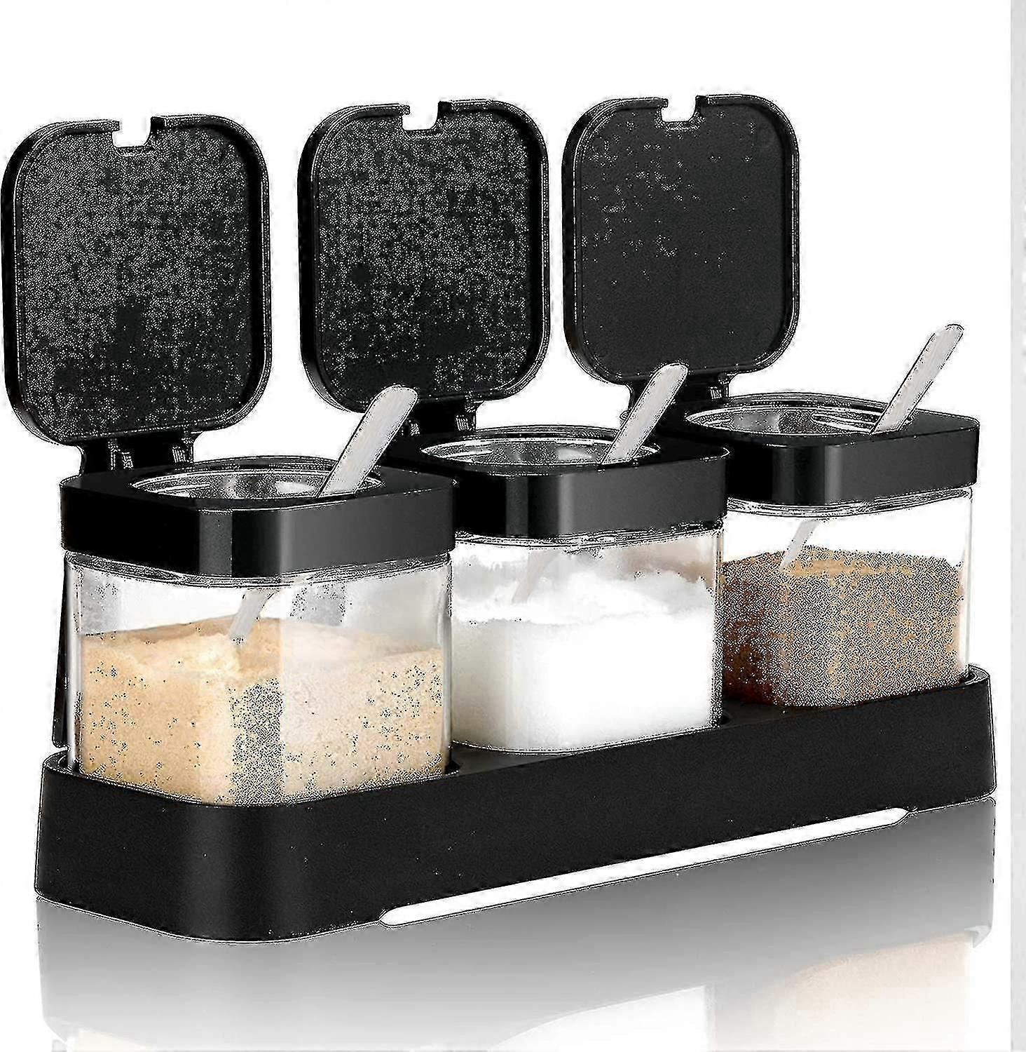 Clear Glass Condiment Canisters Pots Seasoning Box