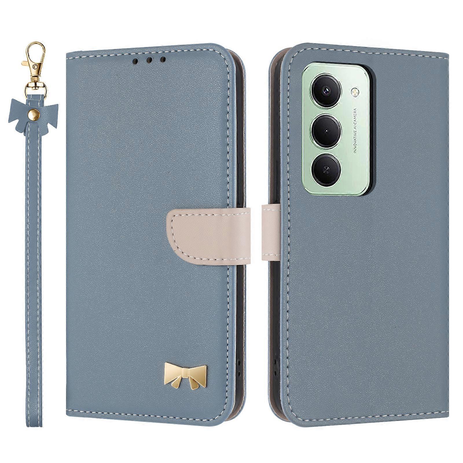 TKdaddy For Xiaomi Redmi 15 5G (Global) (169mm) Case Bowknot Decor Wallet Leather Phone Cover with Wrist Strap Baby Blue