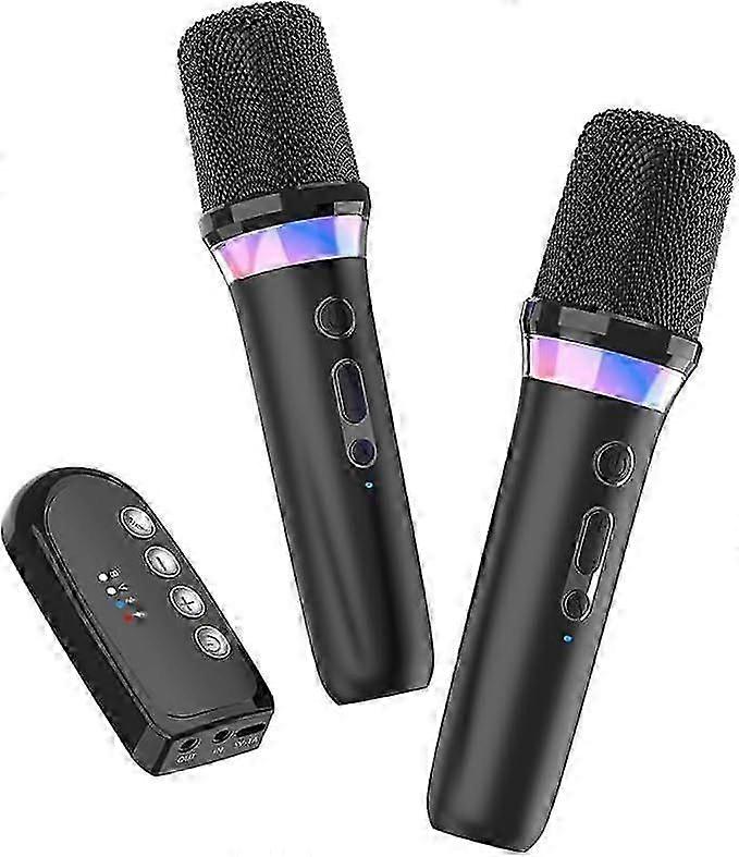Karaoke Machine with Dual Handheld Wireless Microphone, Colorful Lights, Compatible with Smart TV, PC, Speaker, Wedding - AUX inOut (Black)