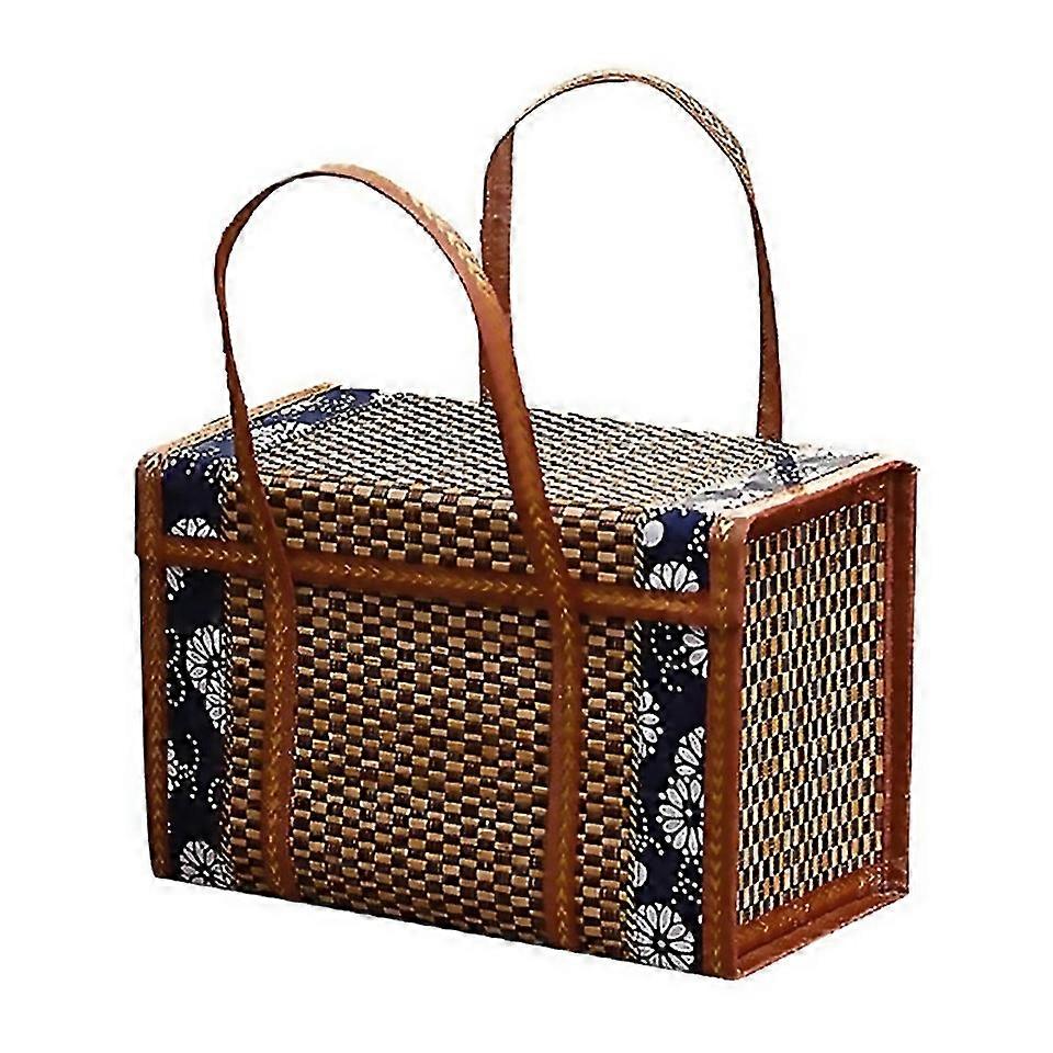 For Picnic Woven Basket Wicker Storage Handle Foldable Bamboo Basket