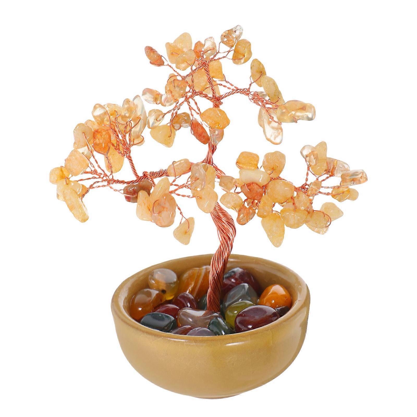 Feng Shui Crystal Money Tree 4Pcs Handmade Decorative Tree For Wealth And Home Or Office