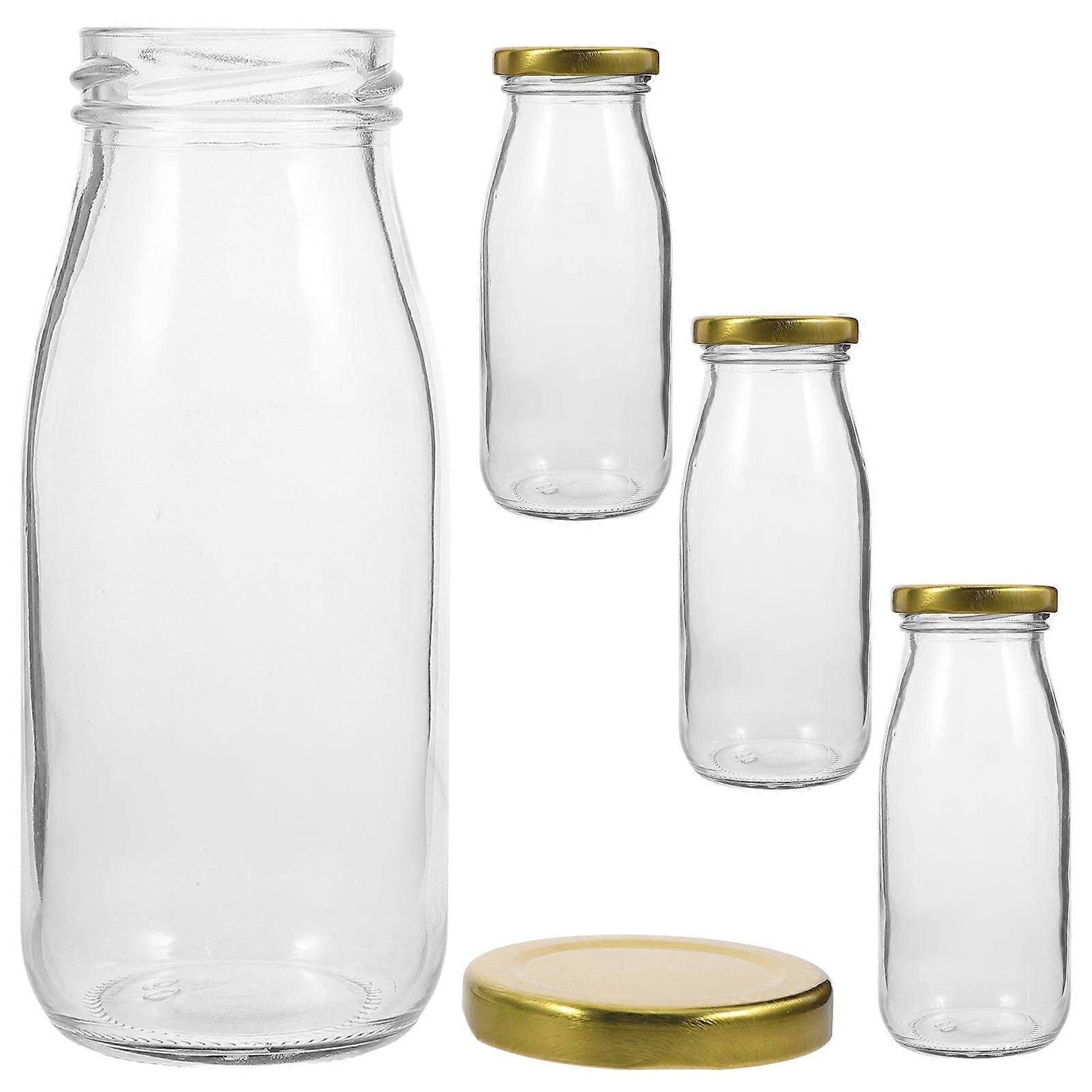 Clear Glass Milk Bottles for Storage Use 4Pcs with Transparent Design